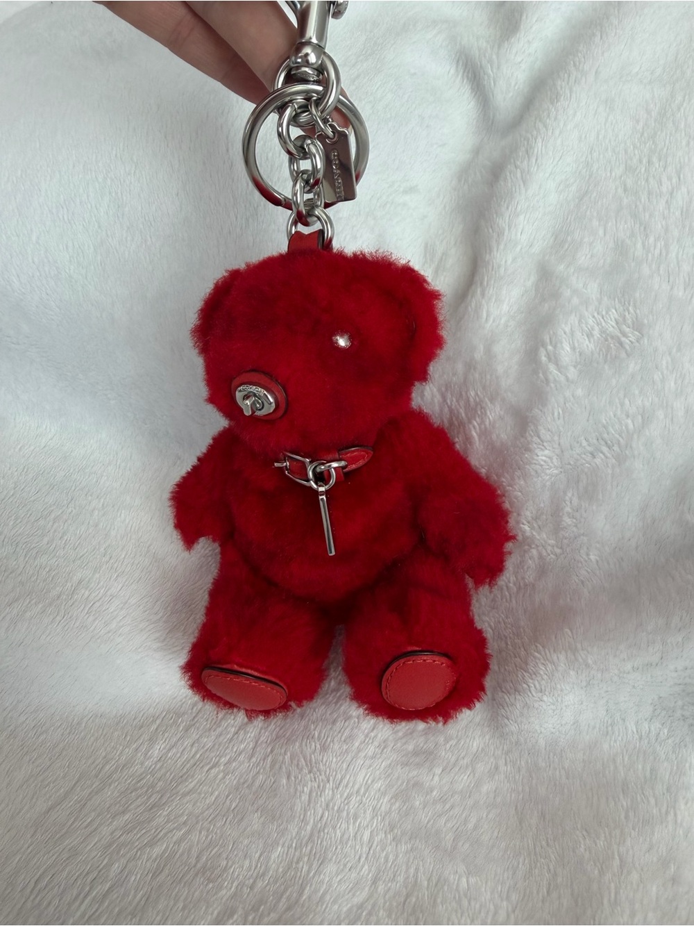Coach EUC Sherpa Teddy Keychain Charm